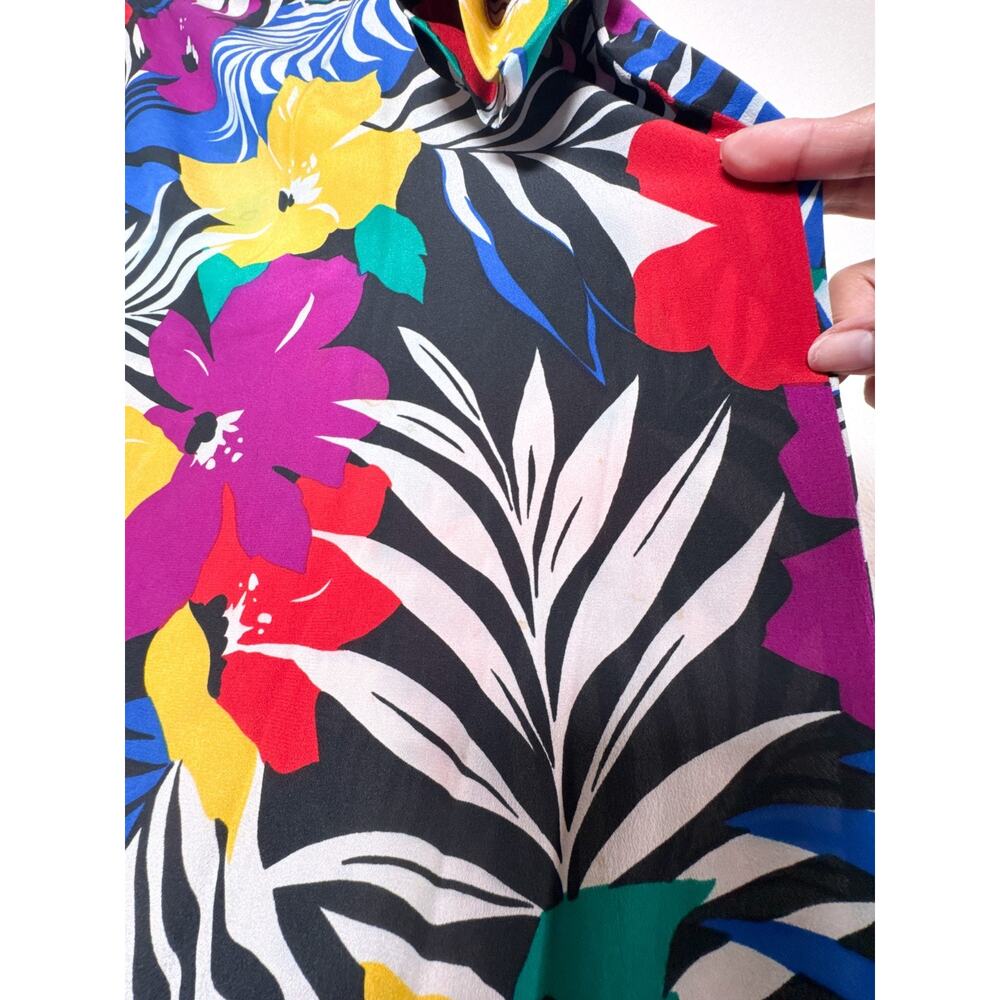 Vintage Christian Dior Silk Tropical Floral Shift Dress Size 14 - Picture 11 of 16
